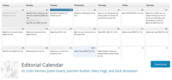 Screenshot of editorial calendar on wordpress.org