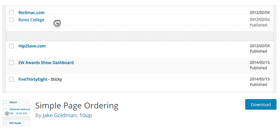 Screenshot of Simple Page Ordering from wordpress.org