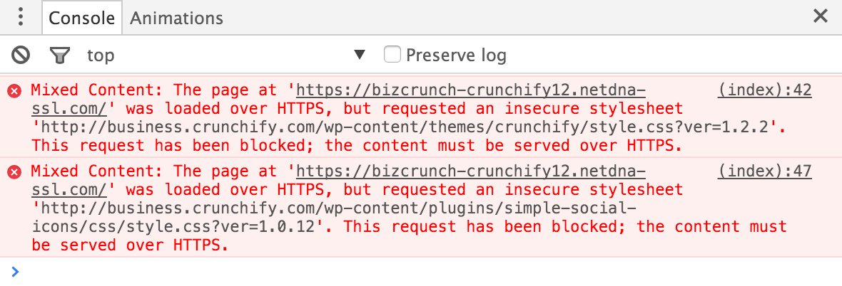 Mixed Content CORS origin error for Crunchify.com site