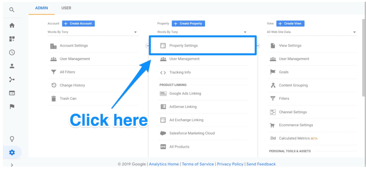 Google Search Console Property Settings