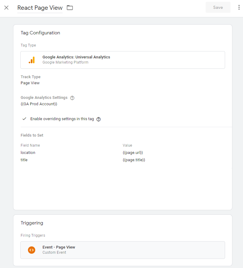 Google Tag Manager React Page View