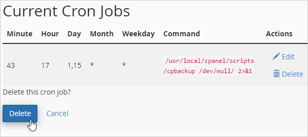 Confirm cron job deletion.