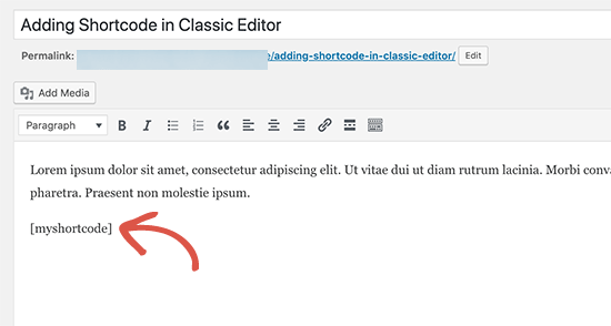 Shortcode classic editor