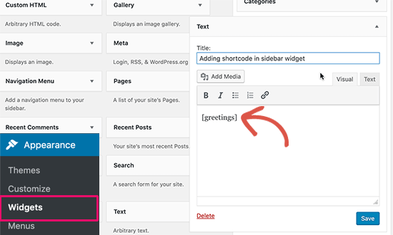 Adding shortcode in sidebar widget